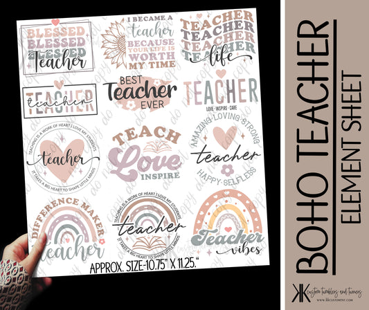 Boho Teacher UVDTF Element/ Decal Sheet