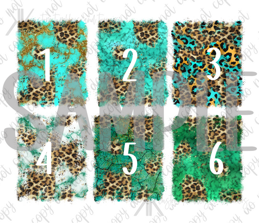 LEOPARD TURQUOISE BACGKGROUND SWATCHES UVDTF DECALS
