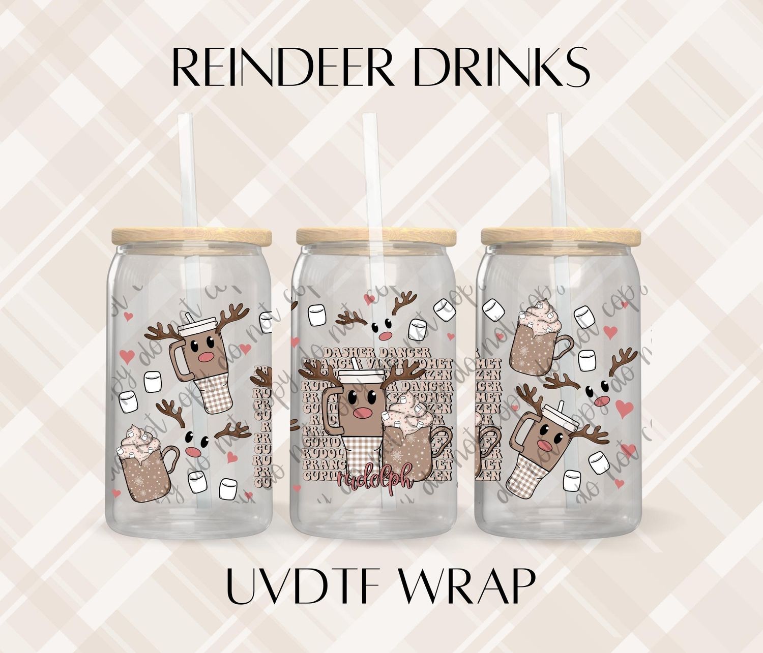 REINDEER DRINKS UVDTF WRAP – KK Custom Tumblers & Turners