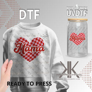 Red Checkered Hearts Mama & Mini DTF/UVDTF