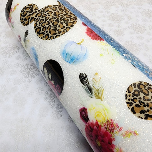 Floral Leopard Mouse Ears Half and Half 30oz Straight RTS (Ready to Ship) Tumbler