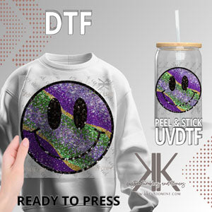 Mardi Gras Smiley Faux Sequin DTF/UVDTF