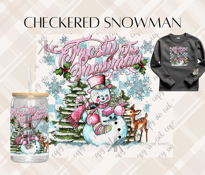 CHECKERED SNOWMAN DTF/UVDTF (POCKET & SLEEVE OPTIONS AVAIL)