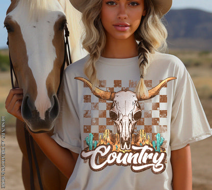 Country Longhorn w Teal DTF/UVDTF