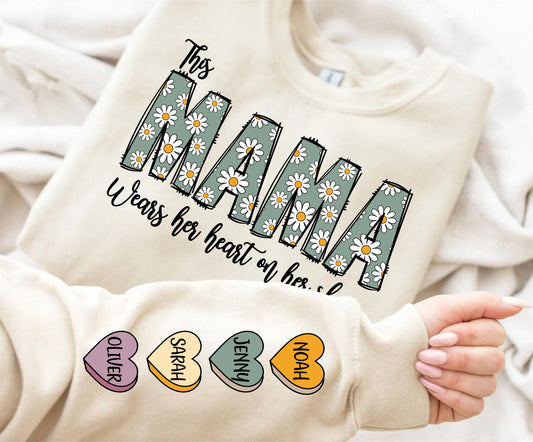 This Mama Wears Her Heart on Her Sleeve Daisy DTF/UVDTF
