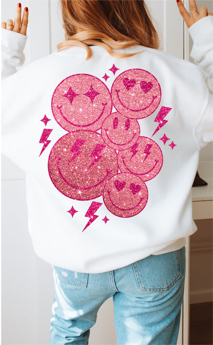 Groovy Smiley Bolt Faux Sequin Pink DTF/UVDTF