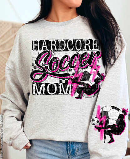 Pink Hardcore Soccer Mom DTF/UVDTF (w/Pocket/Sleeve Design)