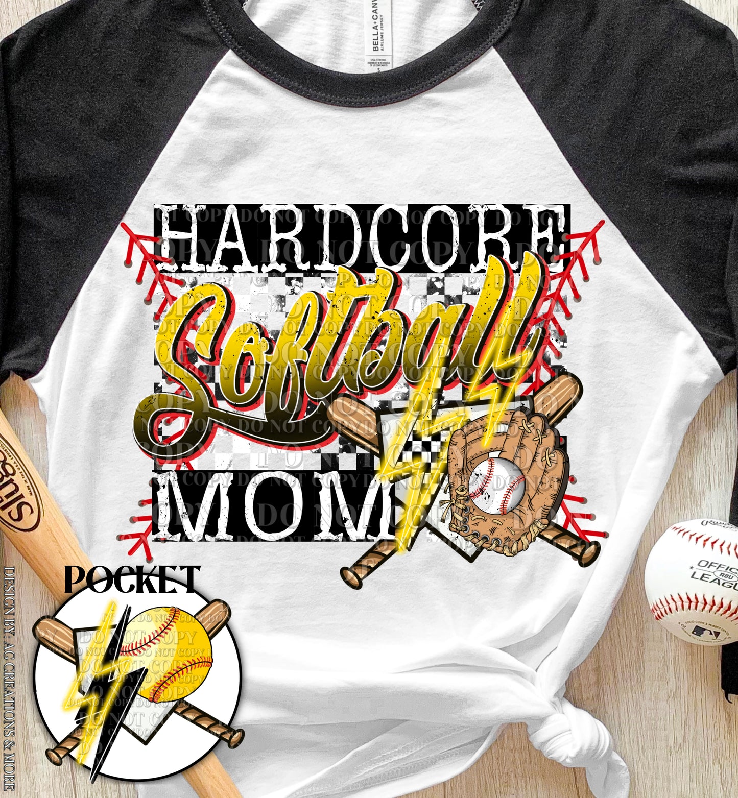 Hardcore Softball Mom DTF/UVDTF (w/Pocket/Sleeve Design)