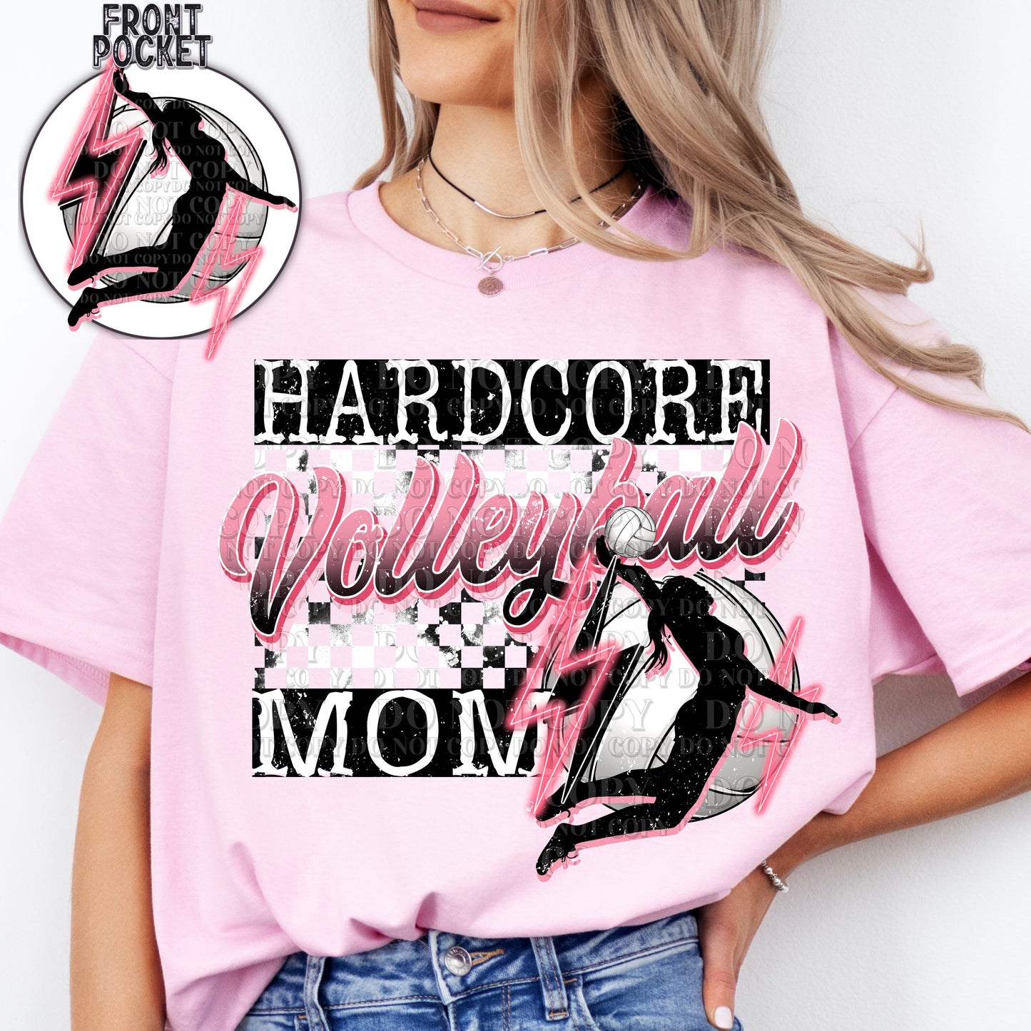 Hardcore Volleyball Mom DTF/UVDTF (w/Pocket/Sleeve Design)
