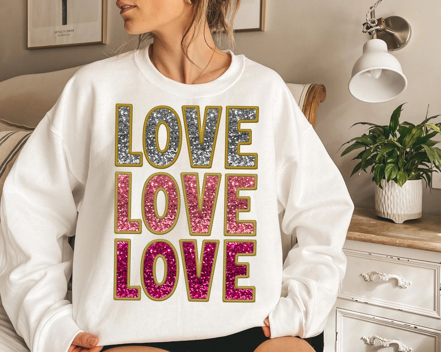 Love Love Love Stacked Faux Glitter DTF/UVDTF