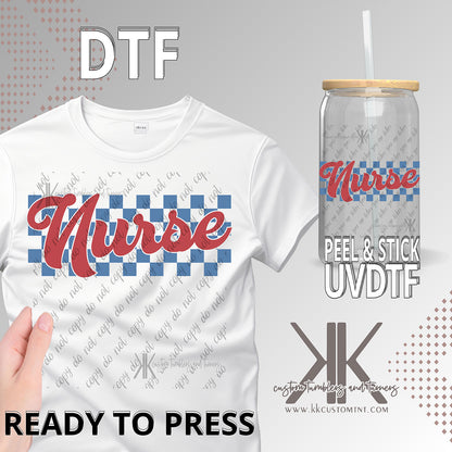 Patriotic Checkered Nurse DTF/UVDTF