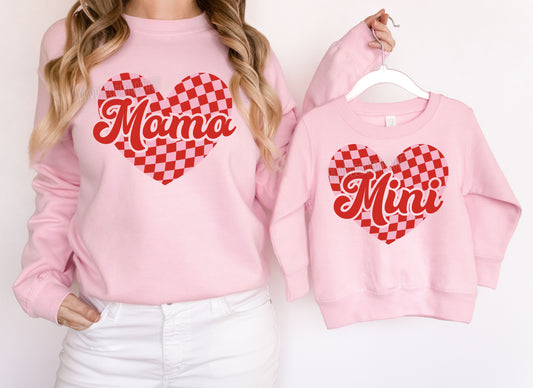 Red Checkered Hearts Mama & Mini DTF/UVDTF