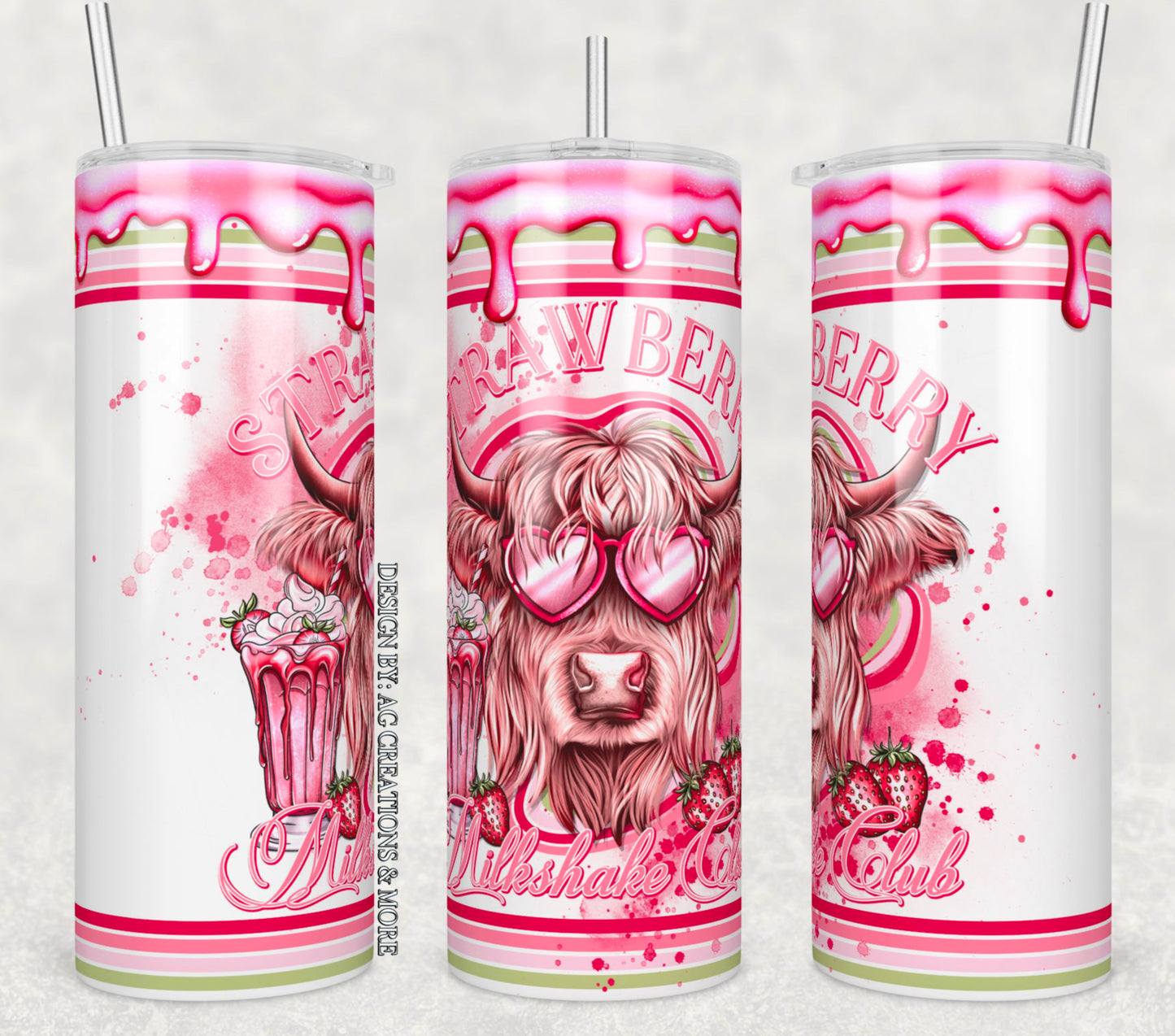 Strawberry Milkshake Highland Cow DTF/UVDTF