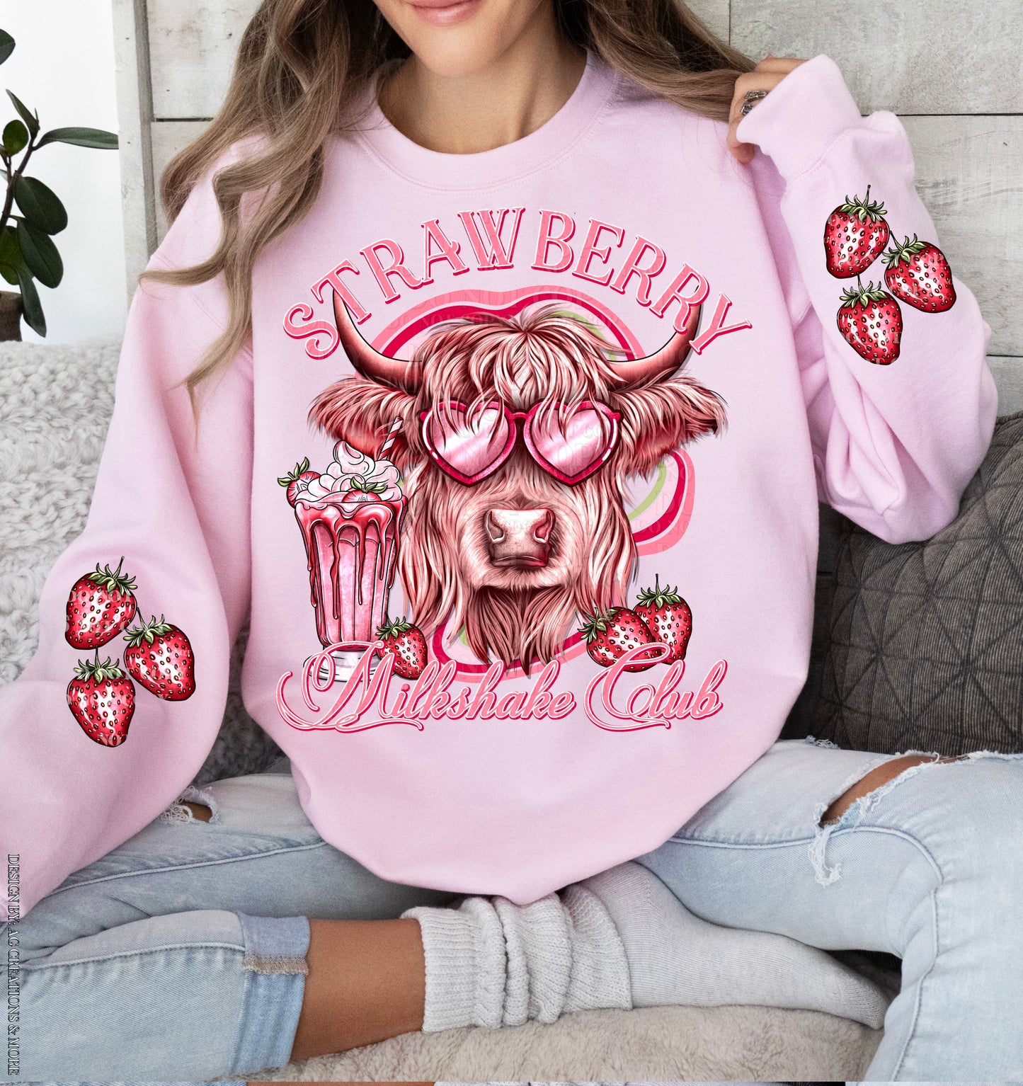 Strawberry Milkshake Highland Cow DTF/UVDTF