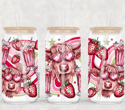 Strawberry Milkshake Highland Cow DTF/UVDTF