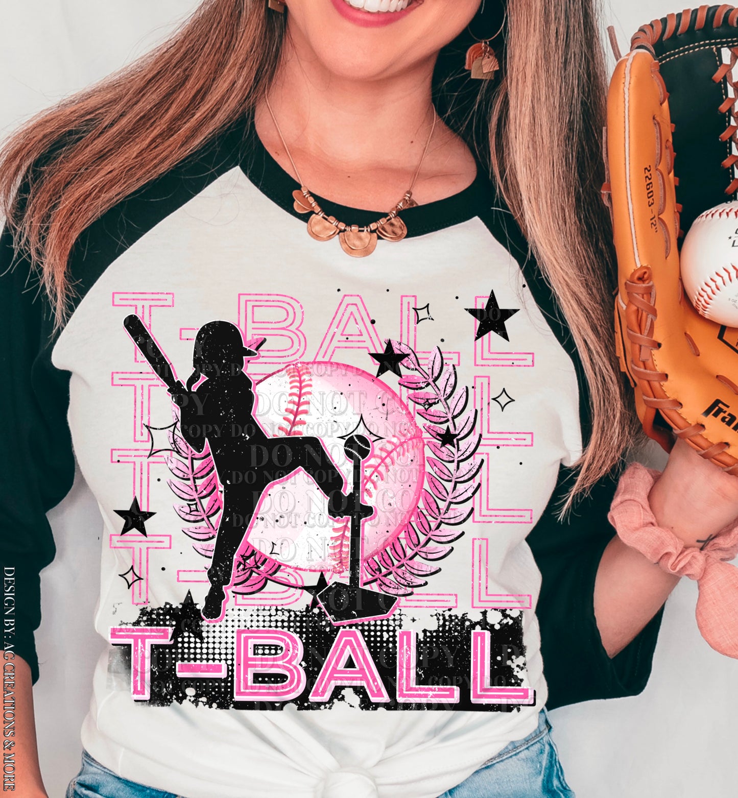 T-Ball Stacked-Pink DTF/UVDTF