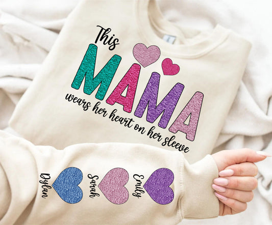 This Mama Wears Her Heart on Her Sleeve Faux Chenille DTF/UVDTF