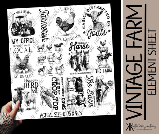 Vintage Farm UVDTF Element/ Decal Sheet
