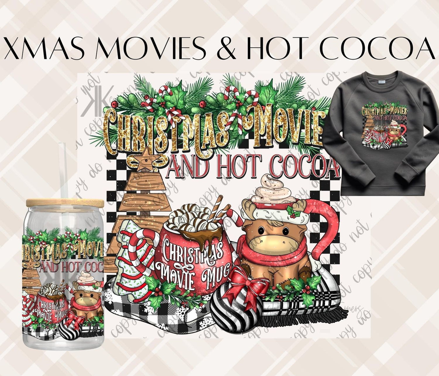 CHRISTMAS MOVIES & HOT COCOA DTF/UVDTF (POCKET & SLEEVE OPTIONS AVAIL)