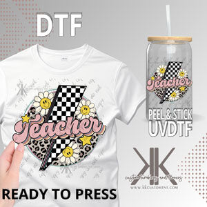 Checkered Teacher Bolt DTF/UVDTF