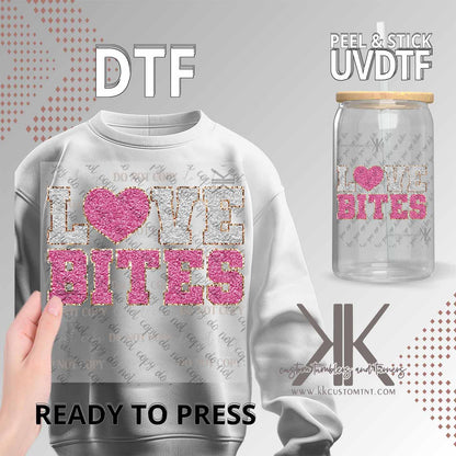 Love Bites Faux Pink & Grey Chenille DTF/UVDTF