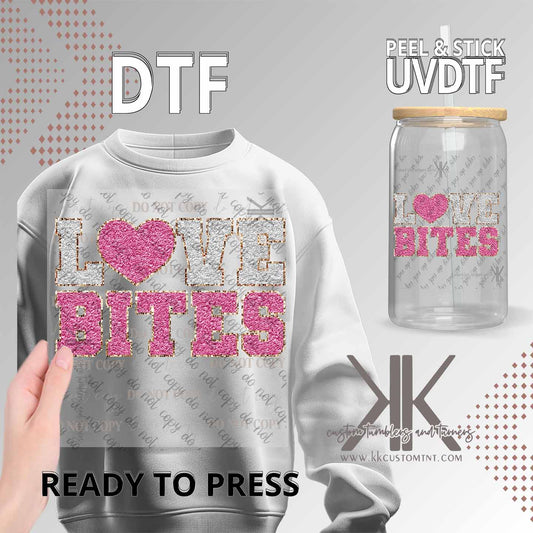 Love Bites Faux Pink & Grey Chenille DTF/UVDTF