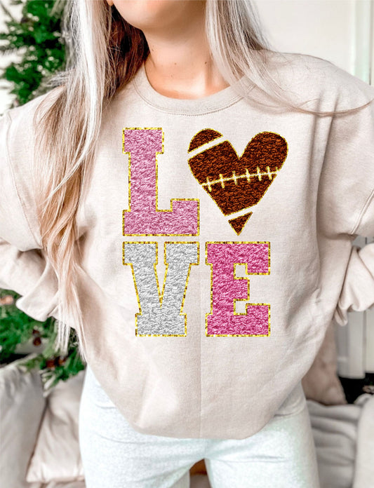 LOVE Stacked Football Faux Chenille DTF/UV DTF