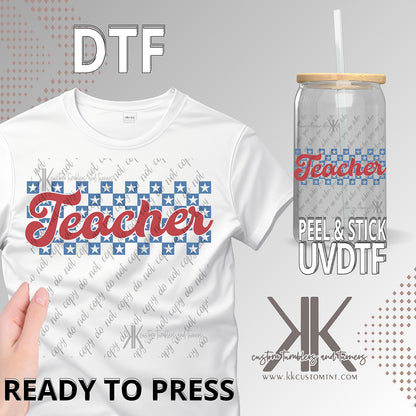 Patriotic Checkered Teacher DTF/UVDTF