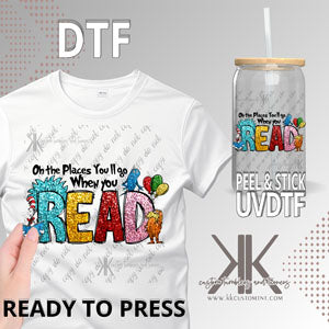 Oh The Places You Will Read Faux Glitter DTF/UVDTF