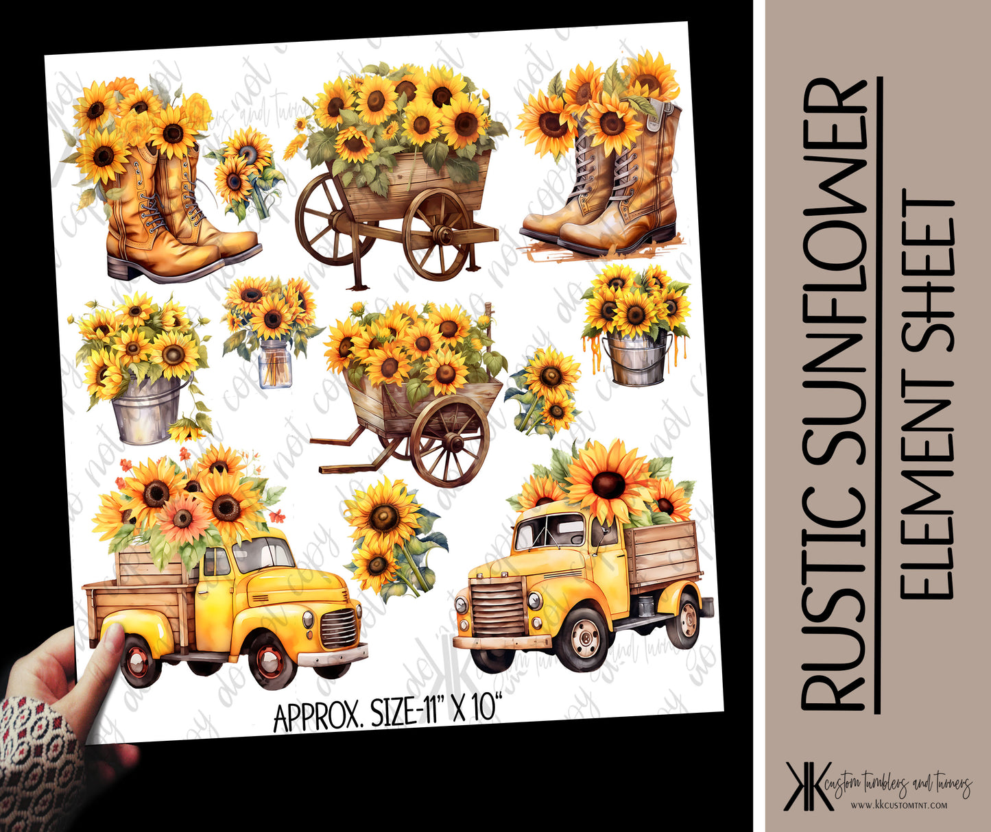 Rustic Sunflowers UVDTF Element/ Decal Sheet
