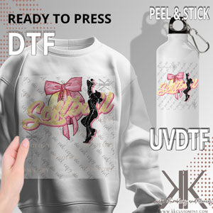 Pink Softball Bow DTF/UVDTF