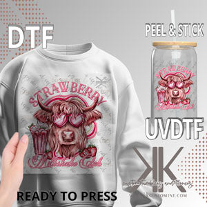 Strawberry Milkshake Highland Cow DTF/UVDTF