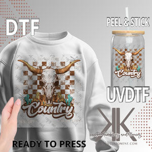 Country Longhorn w Teal DTF/UVDTF