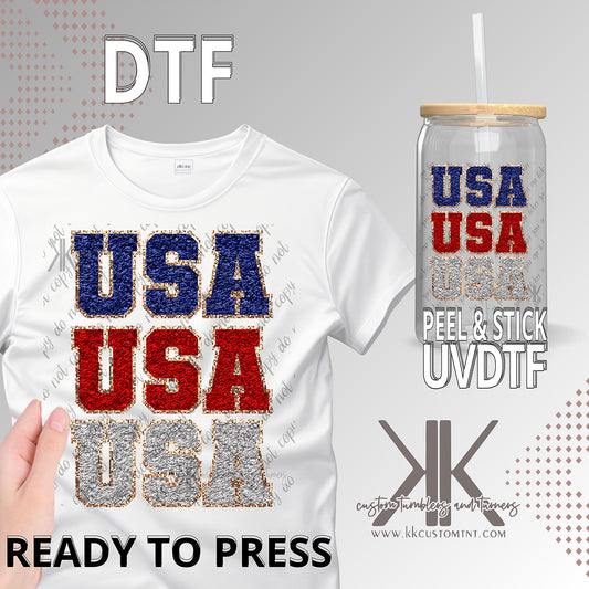 USA Stacked Faux Chenille DTF/UVDTF
