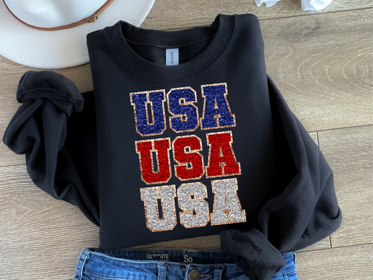 USA Stacked Faux Chenille DTF/UVDTF