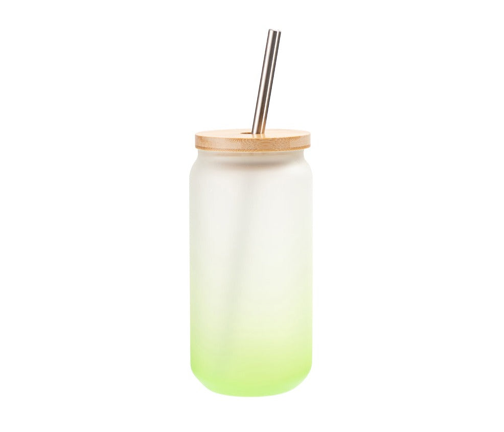 18oz Frosted Glass Can for Sublimation w/Bamboo Lid & Straw OMBRE