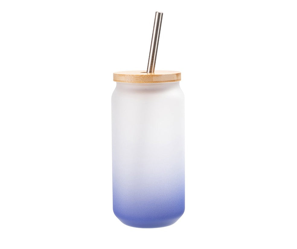 18oz Frosted Glass Can for Sublimation w/Bamboo Lid & Straw OMBRE