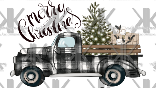 MERRY CHRISTMAS PLAID TRUCK DTF PRINT