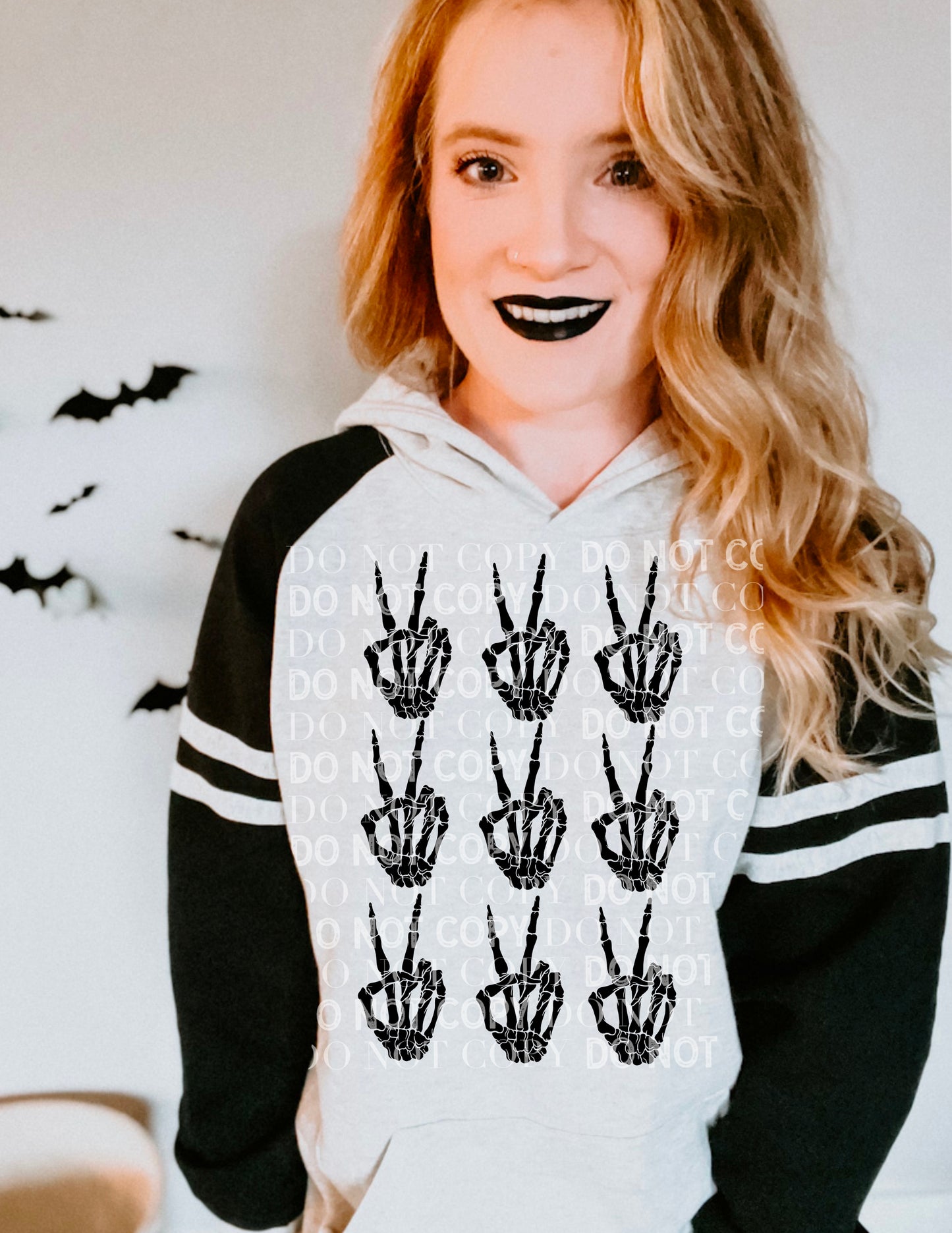 PEACE SKELLY HANDS BLACK OR WHITE  DTF