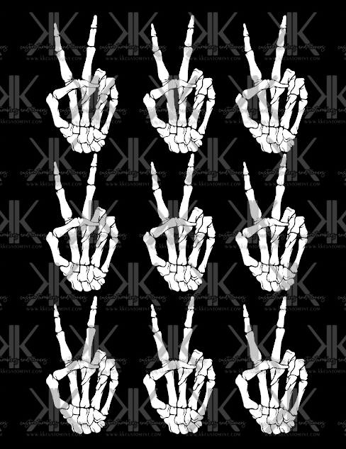 PEACE SKELLY HANDS BLACK OR WHITE  DTF