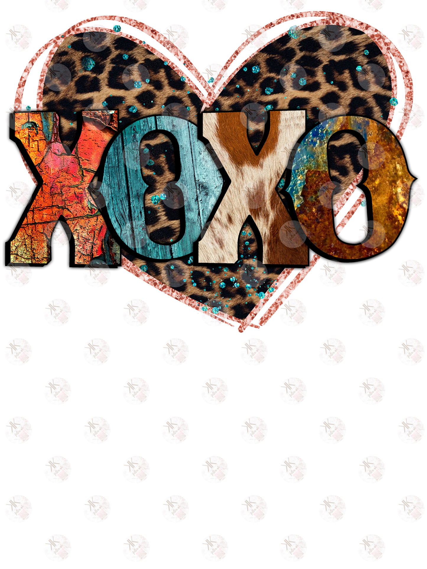 XOXO Leopard Cowhide Heart PRINT ONLY