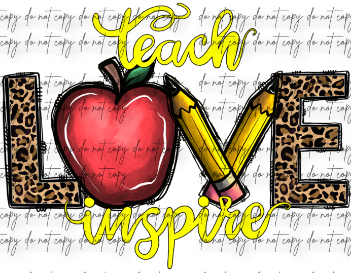 APPLE TEACH LOVE INSPIRE LEOPARD DTF