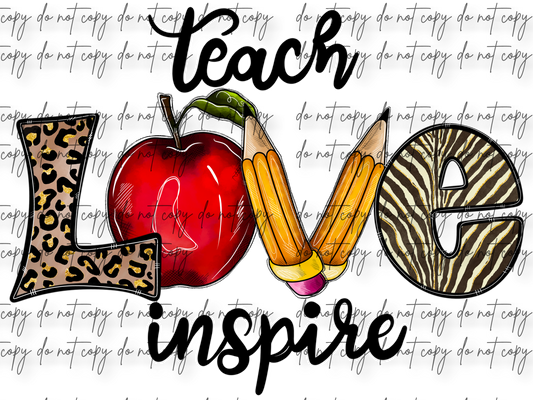TEACH LOVE INSPIRE LEOPARD DTF