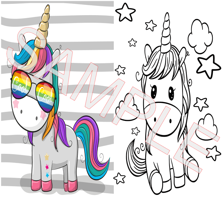Cool Unicorn Coloring Page PNG**Digital Download Only**